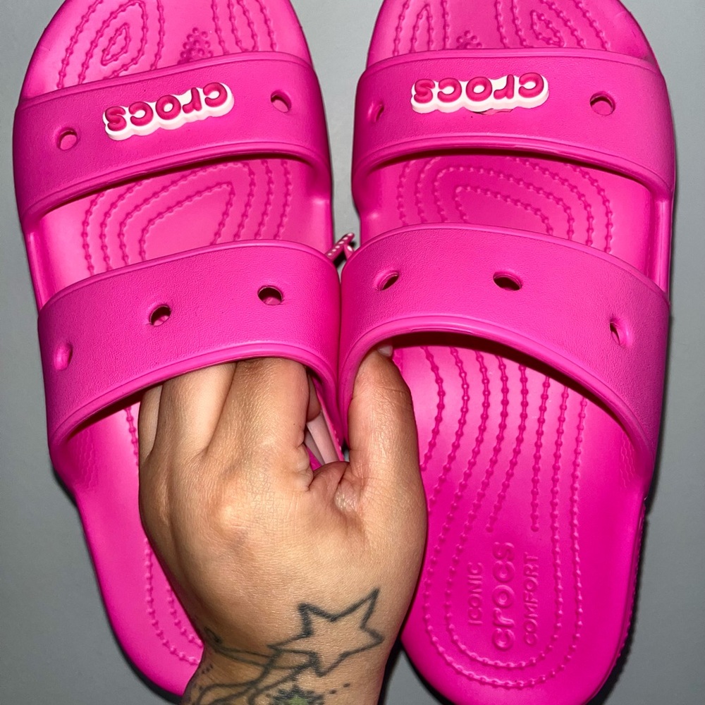 Electric pink crocs